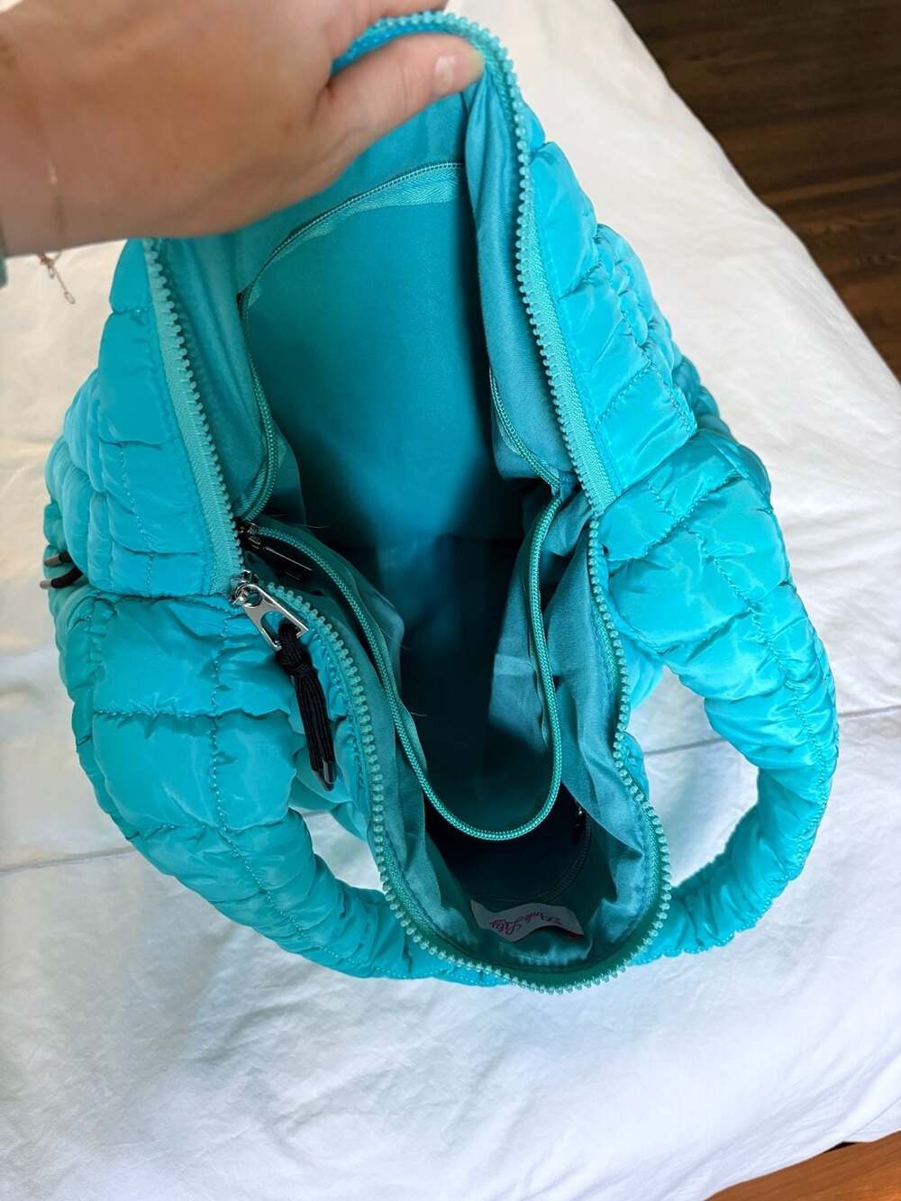 Pink Lily Blue Quilted Puffer Hobo Shoulder Bag - Picture 6 of 9